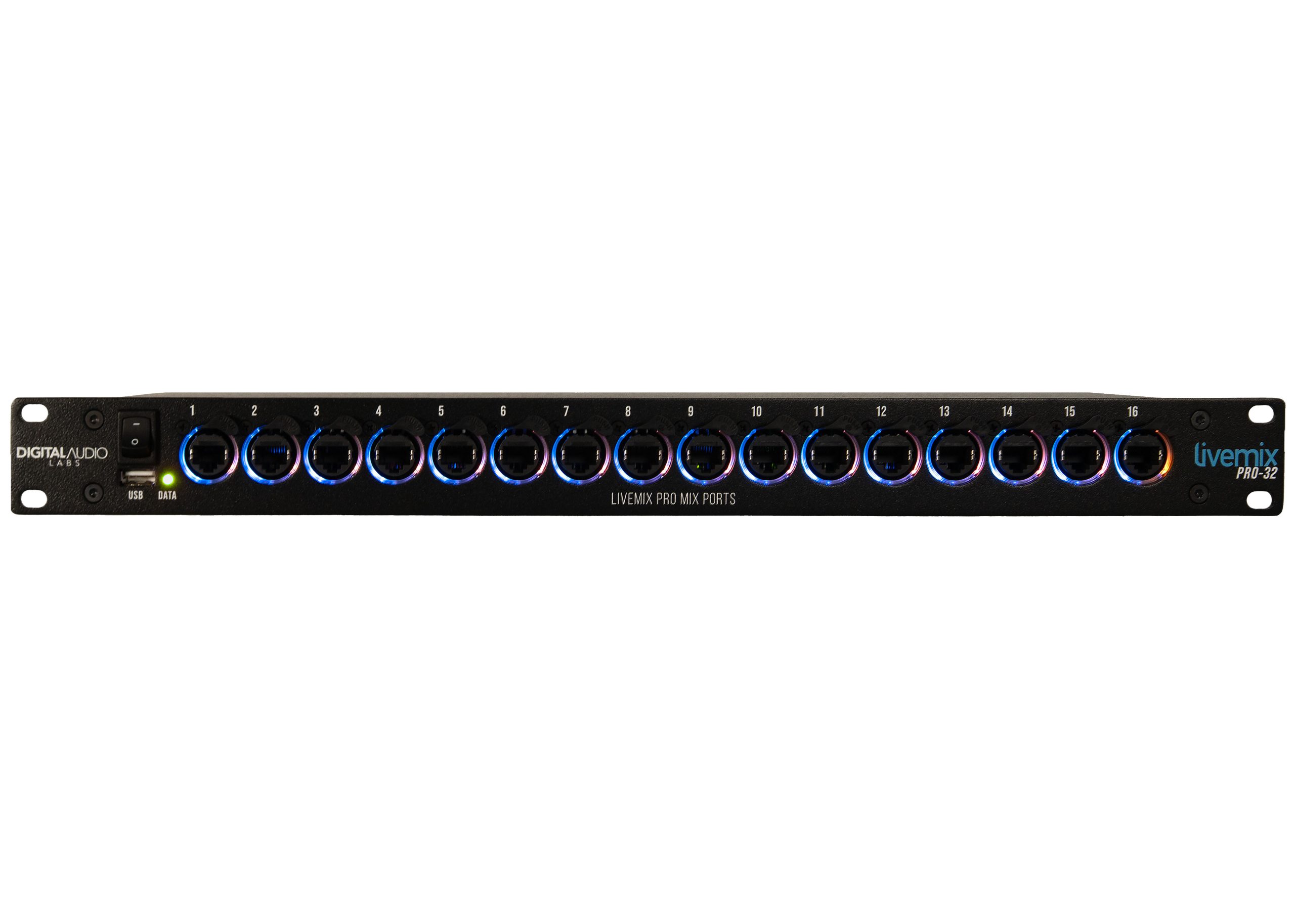 Livemix Pro-32 - personal monitor system distributor front panel power on