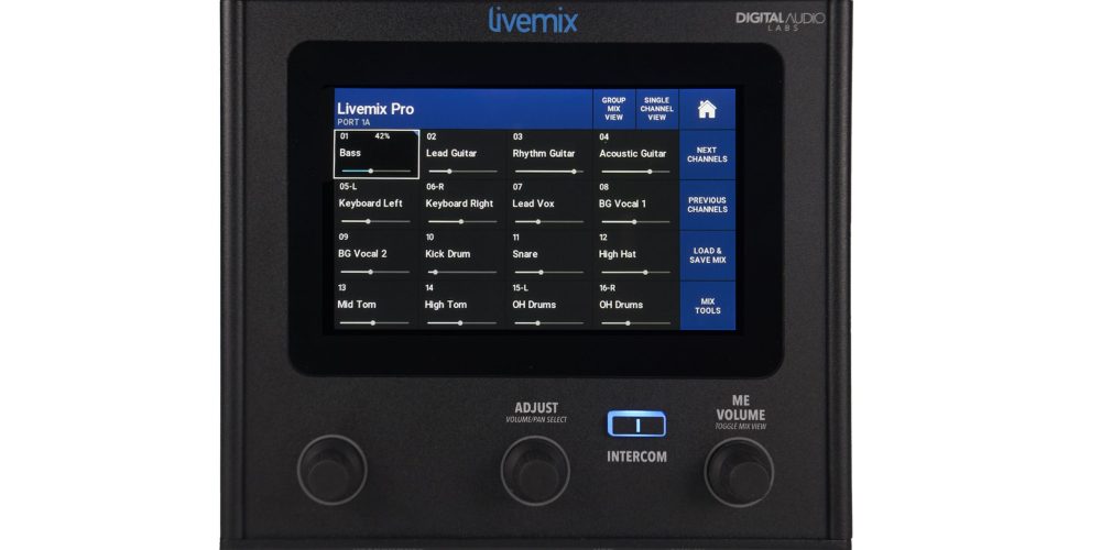 Livemix PRO SOLO personal mixer front blue side mix standing